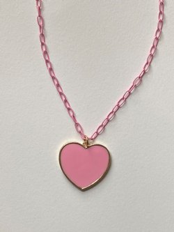 Pink Heart charm on paperclip chain